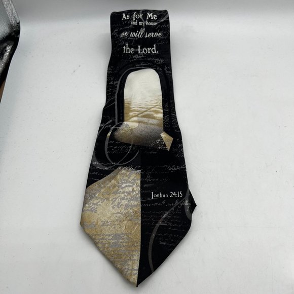 Men Tie Religious EAGLES WINGS Serve the Lord JOSUHA 24:15 Silk Necktie Biblical - Picture 1 of 6